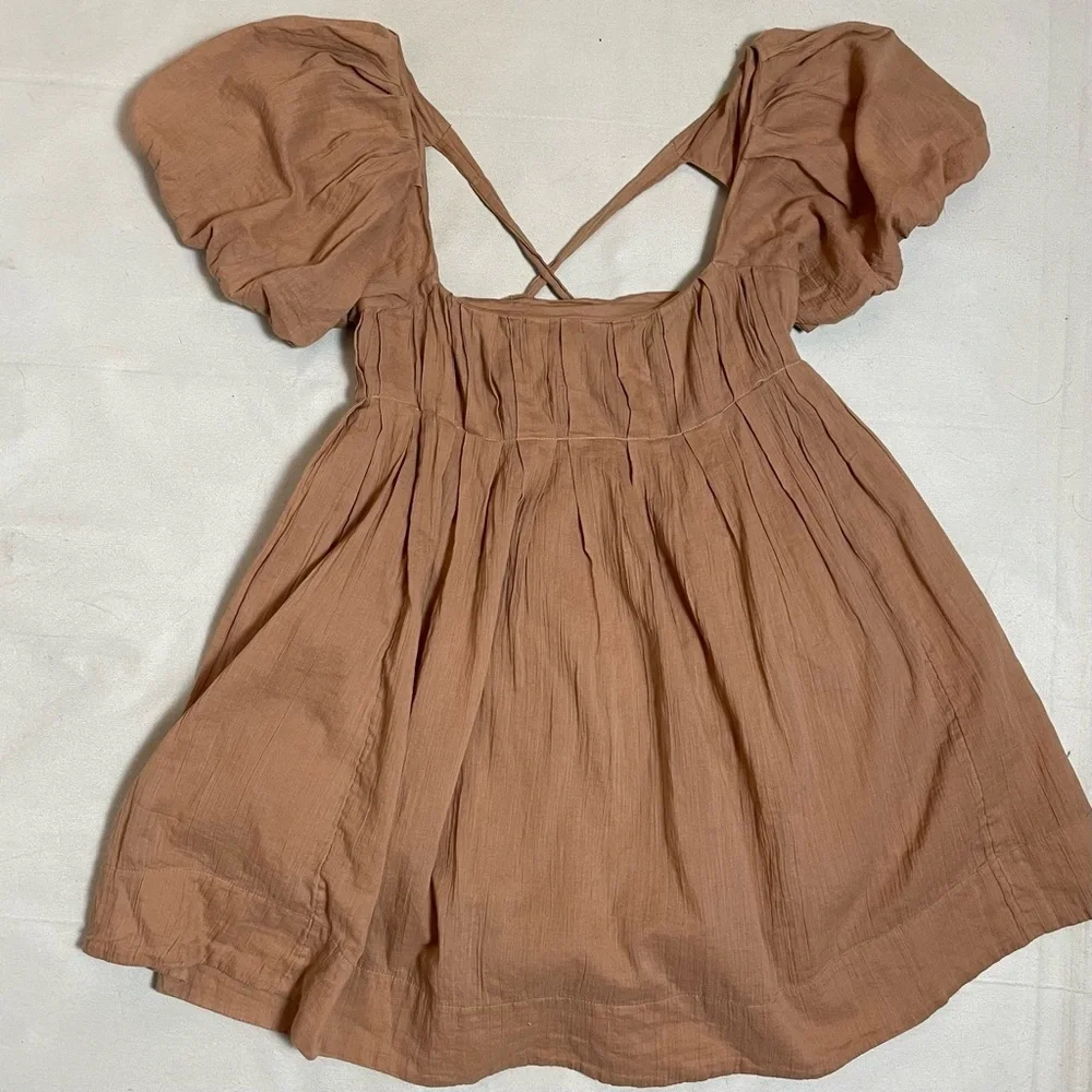 NWT New Free People Marina Mini Light Brown Cotton Dress Size XS